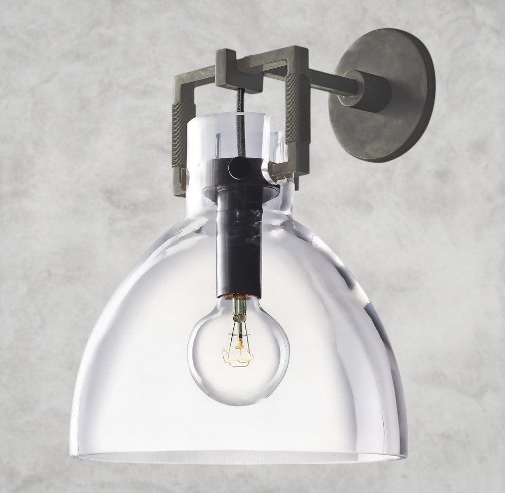 MACHINIST GLASS CLOCHE SCONCE 8", 10"